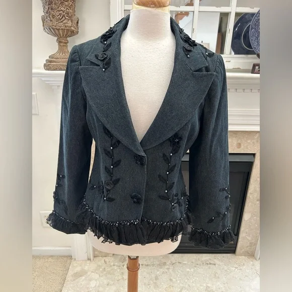 Vintage Mary Frances Embellished Black Jean Jacket - Picture 2 of 9